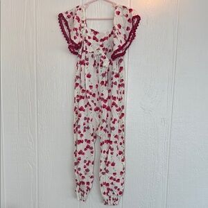 BRAND NEW Jessica Simpson Red Flower Print Jumpsuit with Ruffle Sleeves